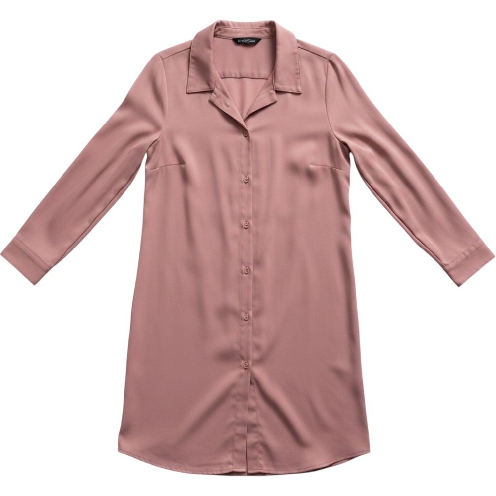 Divided H&M Satin Shirt Dress Womens Medium Dusty Rose Long Sleeve Button Up